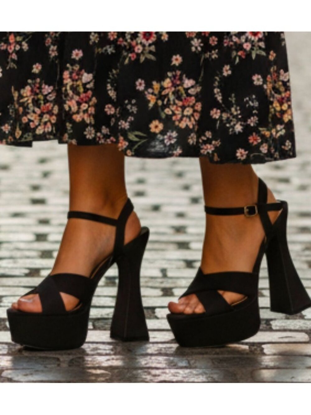 Black Platform High Heel Sandals With Ankle Strap